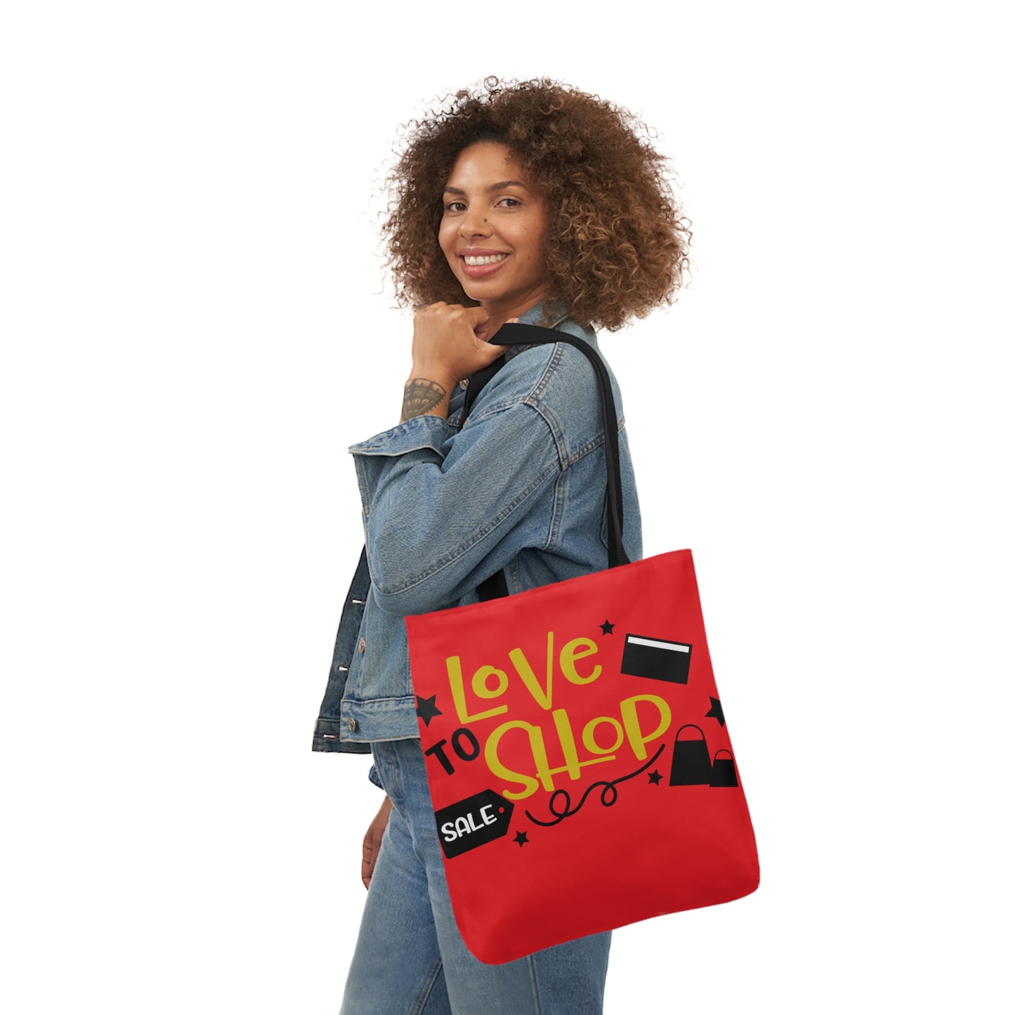 Love to Shop = Canvas Tote Bag, 5-Color Straps - Mother's Day