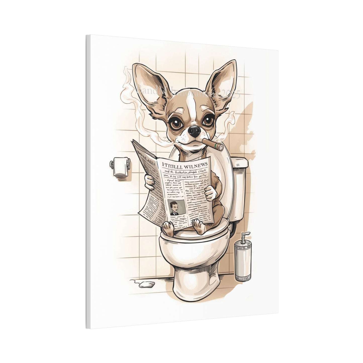 Chihuahua Reading the Paper - Canvas Stretched, 0.75" - Wall Art 2026 - Bathroom Humor