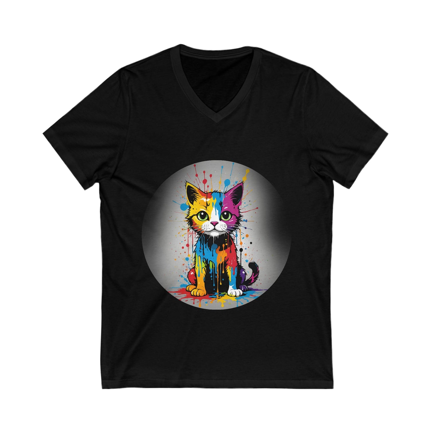 Colorful Kitty - Unisex Jersey Short Sleeve V-Neck T-Shirt