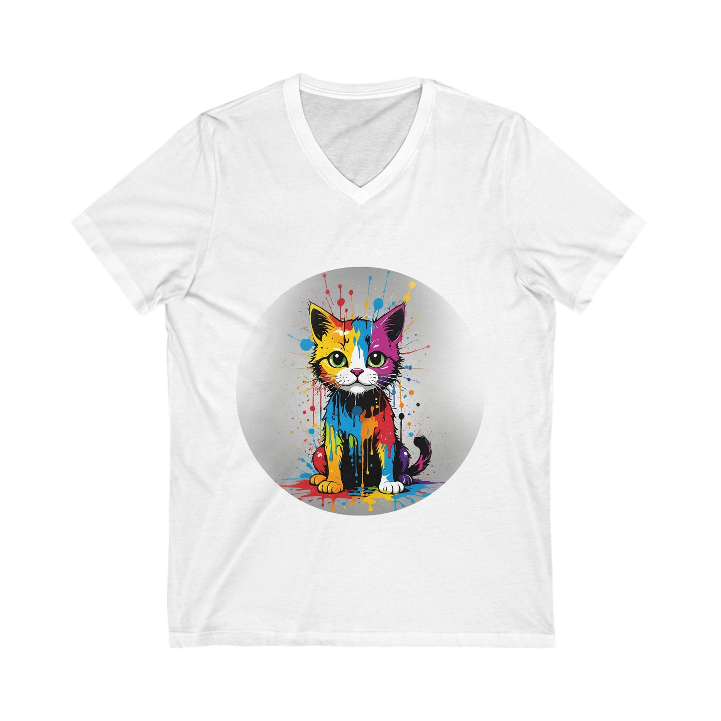 Colorful Kitty - Unisex Jersey Short Sleeve V-Neck T-Shirt