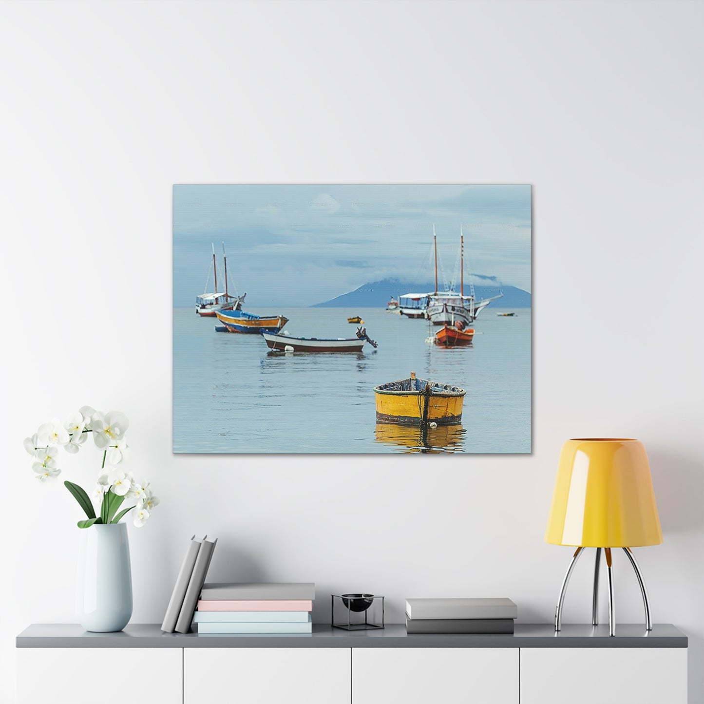 Boats in Harbor _ Canvas Stretched, 0.75"