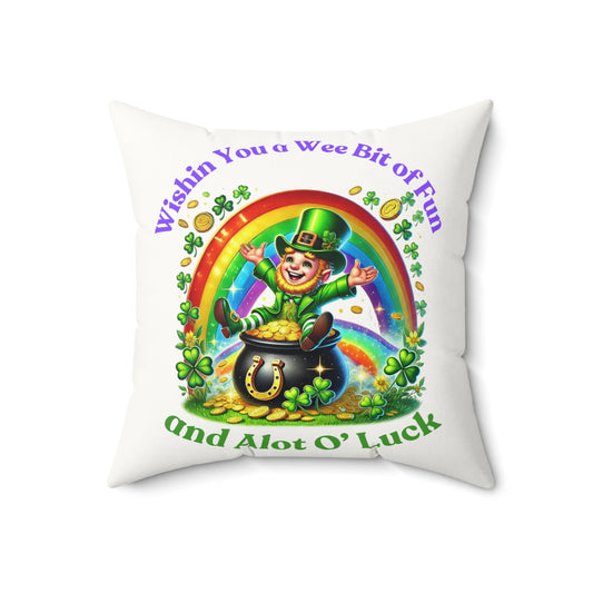 Wishin you a Bit of Fun - Faux Suede Square Pillow - St. Patrick's Day