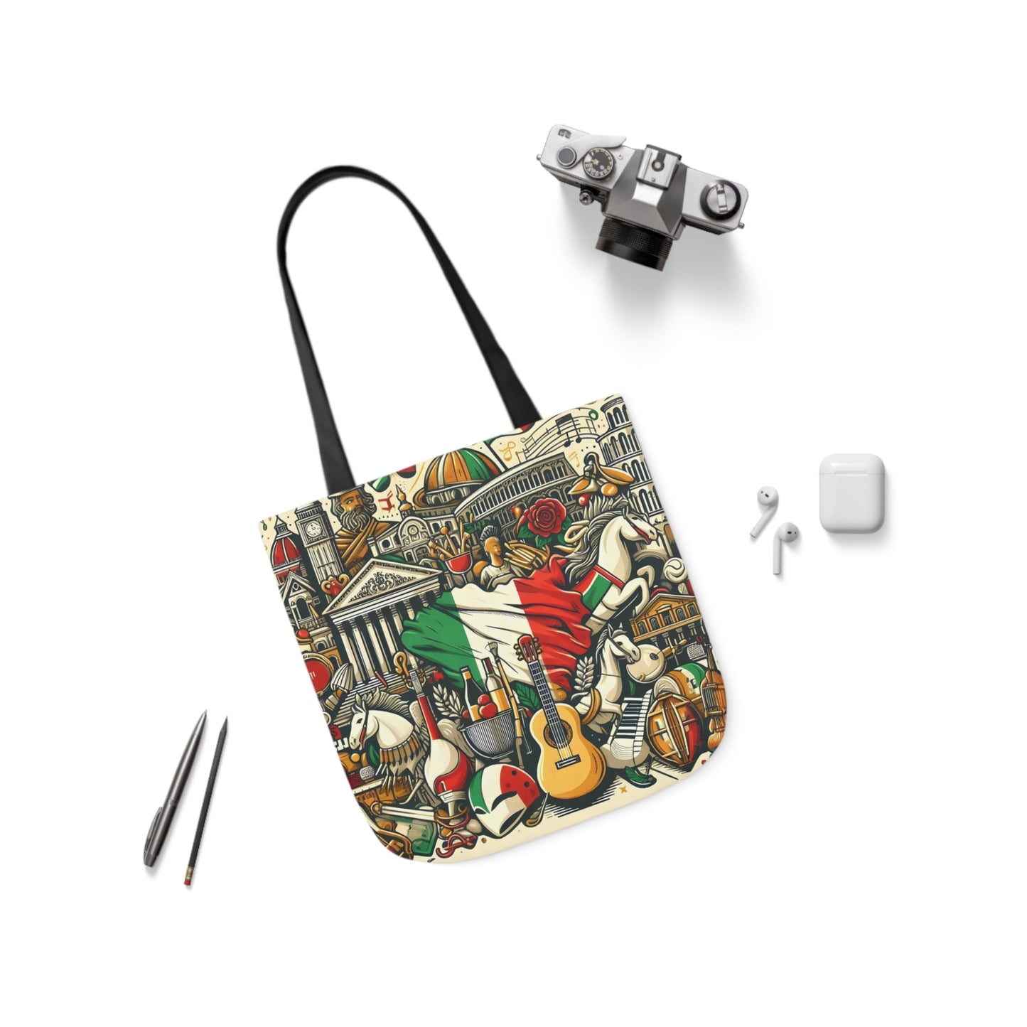 Italian Mural - Canvas Tote Bag, 5-Color Straps