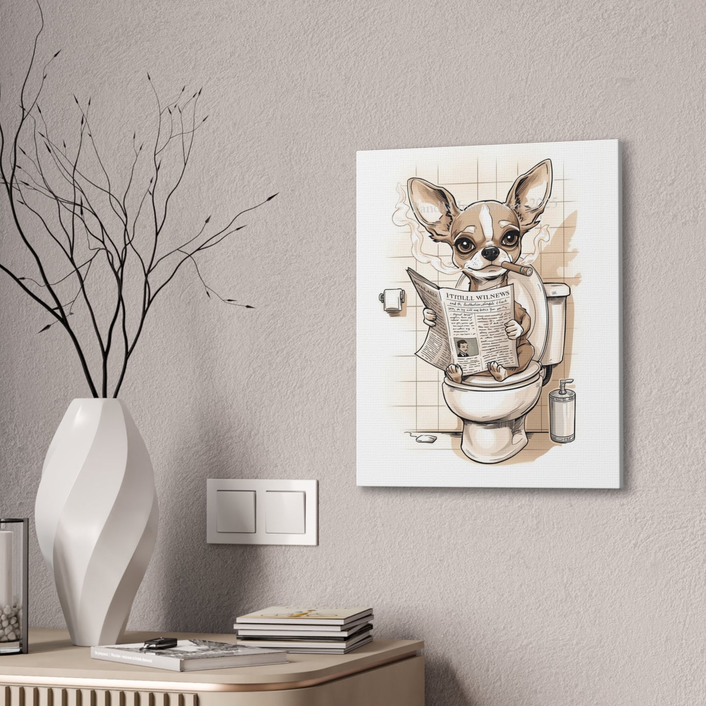Chihuahua Reading the Paper - Canvas Stretched, 0.75" - Wall Art 2026 - Bathroom Humor
