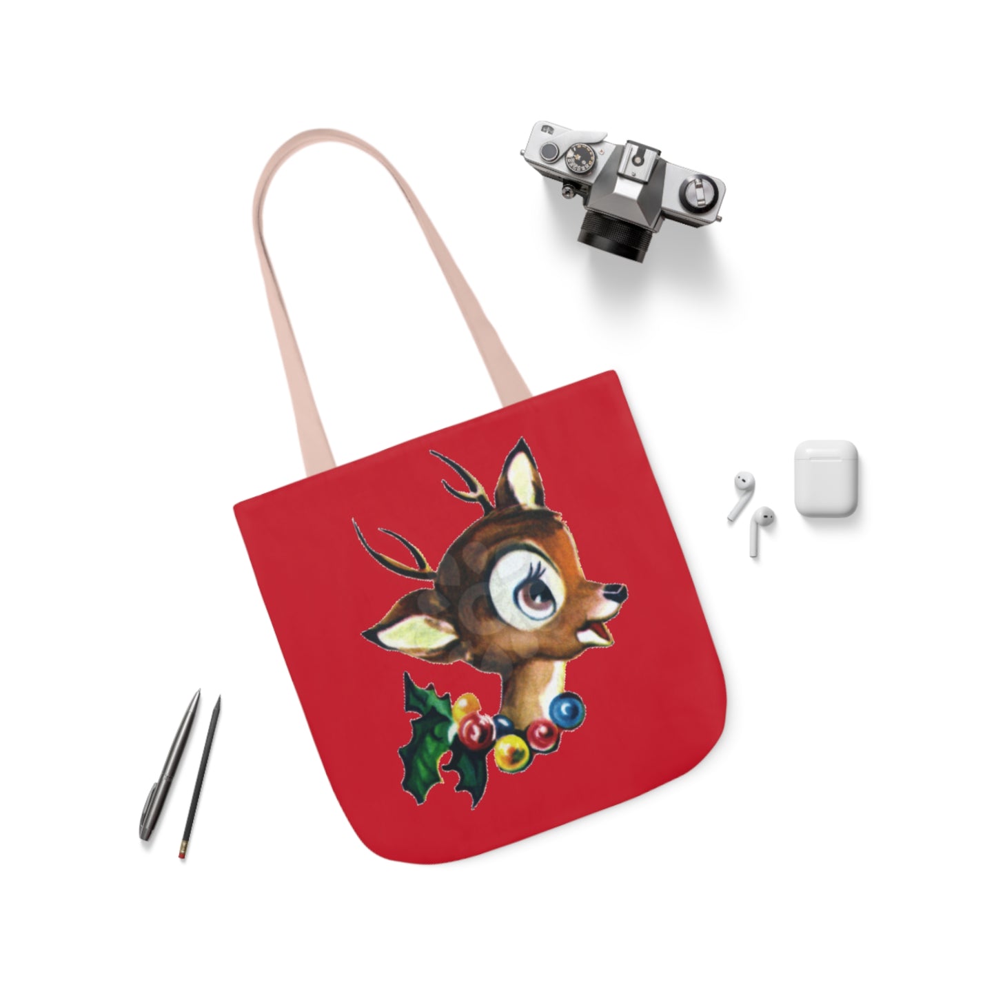 Baby Deer - Canvas Tote Bag, 5-Color Straps - Christmas