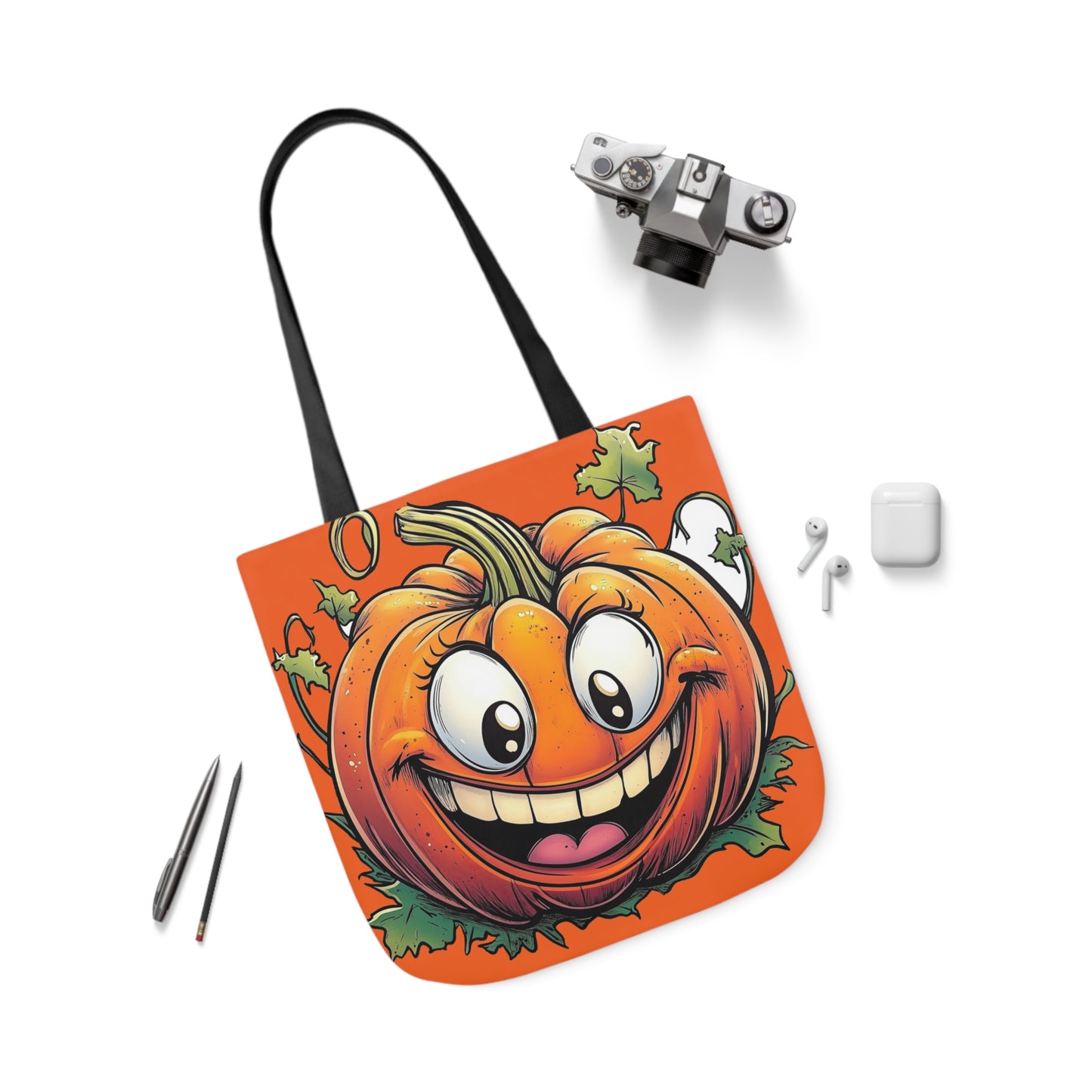 Happy Pumpkin - Canvas Tote Bag, 5-Color Straps - Halloween