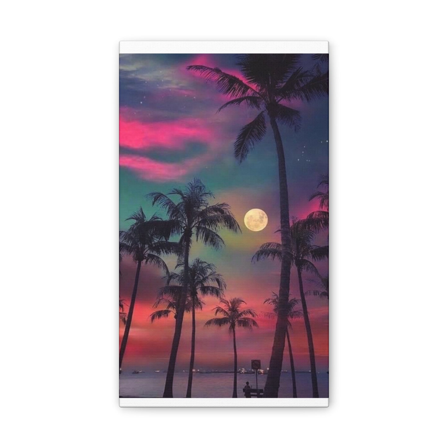 Moon Rise Palms - Canvas Stretched, 0.75"