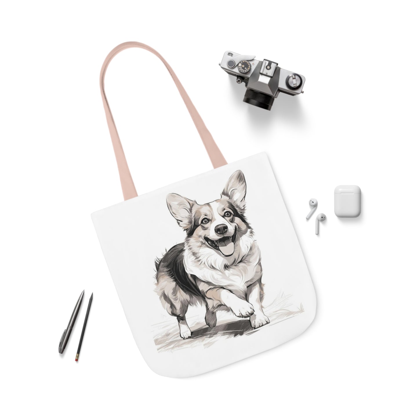 Corgi 2 - Canvas Tote Bag, 5-Color Straps