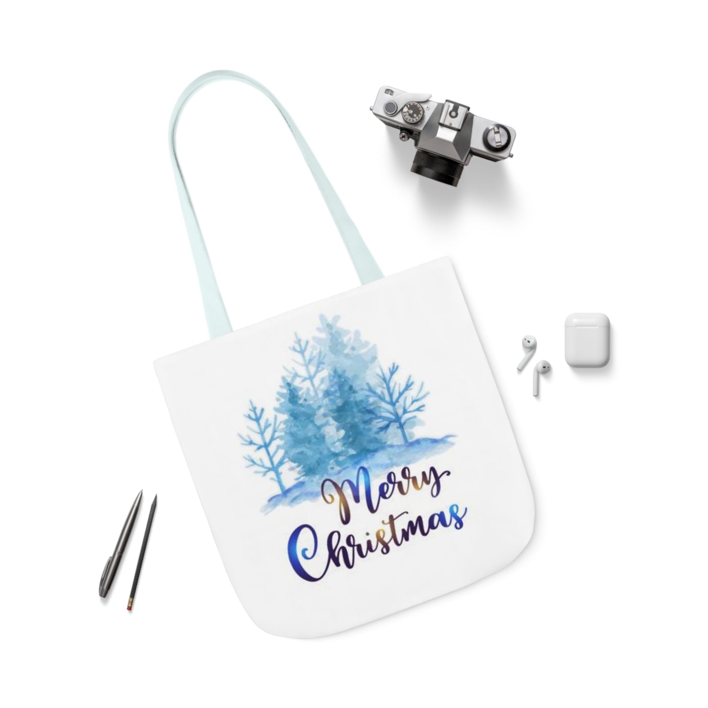 Merry Christmas - Canvas Tote Bag, 5-Color Straps - Christmas