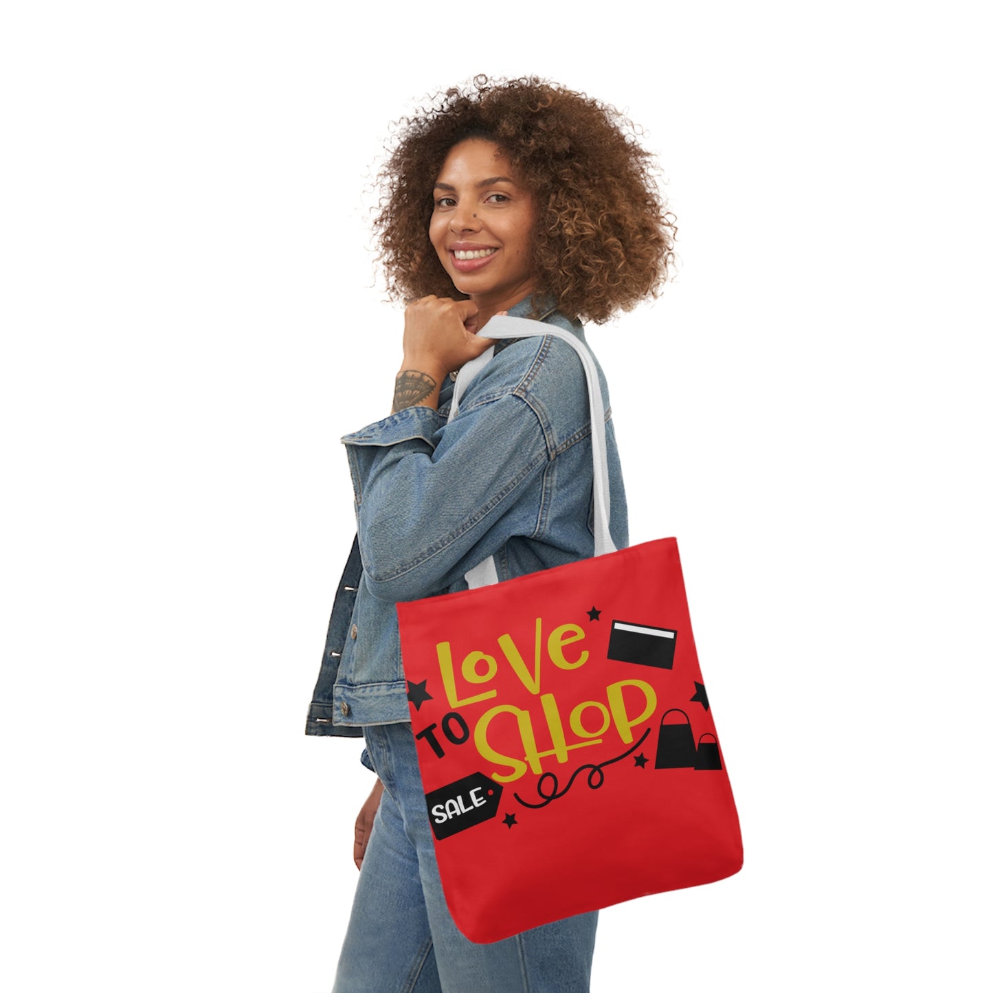 Love to Shop = Canvas Tote Bag, 5-Color Straps - Mother's Day