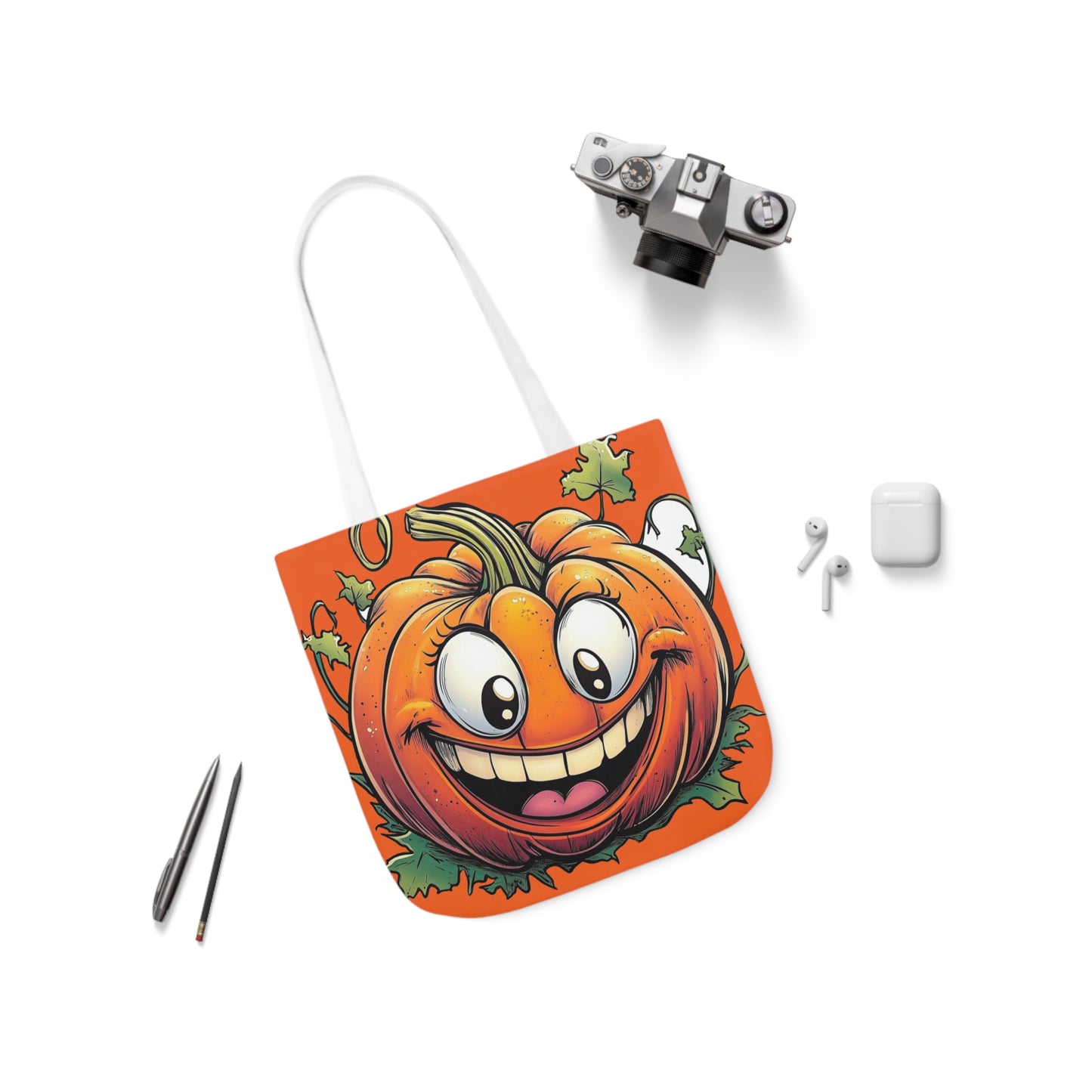 Happy Pumpkin - Canvas Tote Bag, 5-Color Straps - Halloween