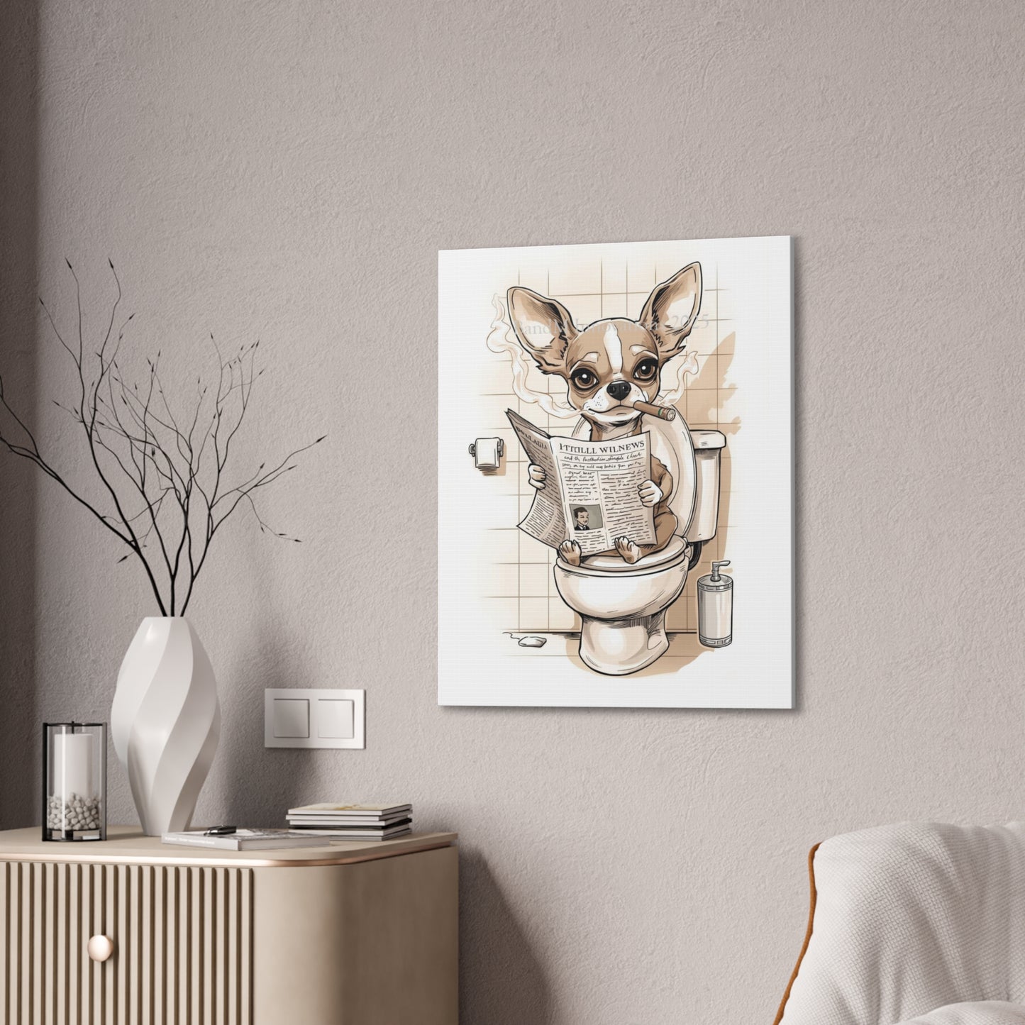 Chihuahua Reading the Paper - Canvas Stretched, 0.75" - Wall Art 2026 - Bathroom Humor