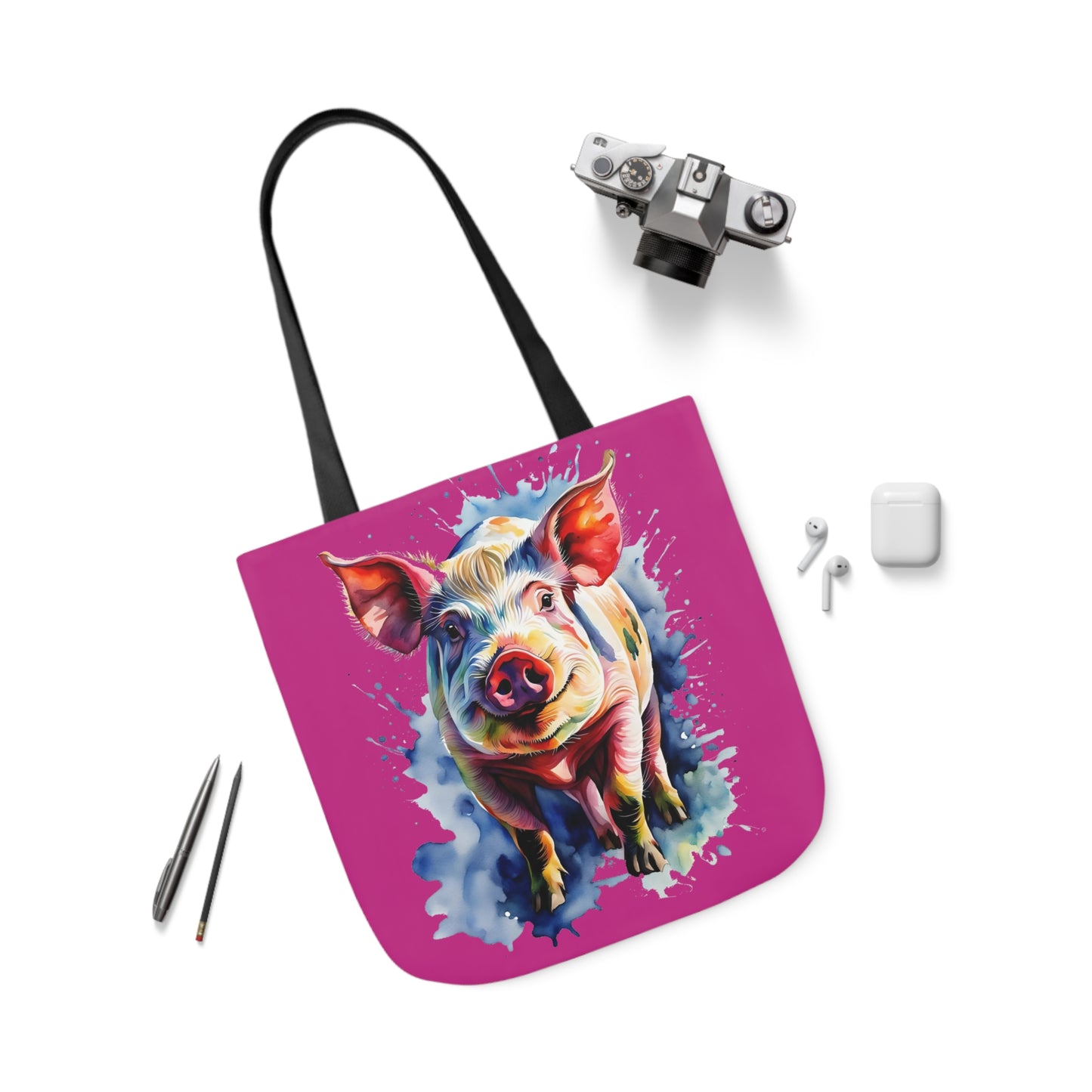 Arnold the Pig - Canvas Tote Bag, 5-Color Straps