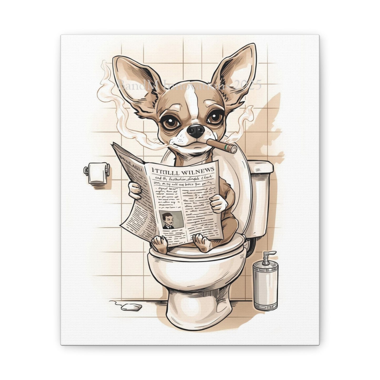 Chihuahua Reading the Paper - Canvas Stretched, 0.75" - Wall Art 2026 - Bathroom Humor